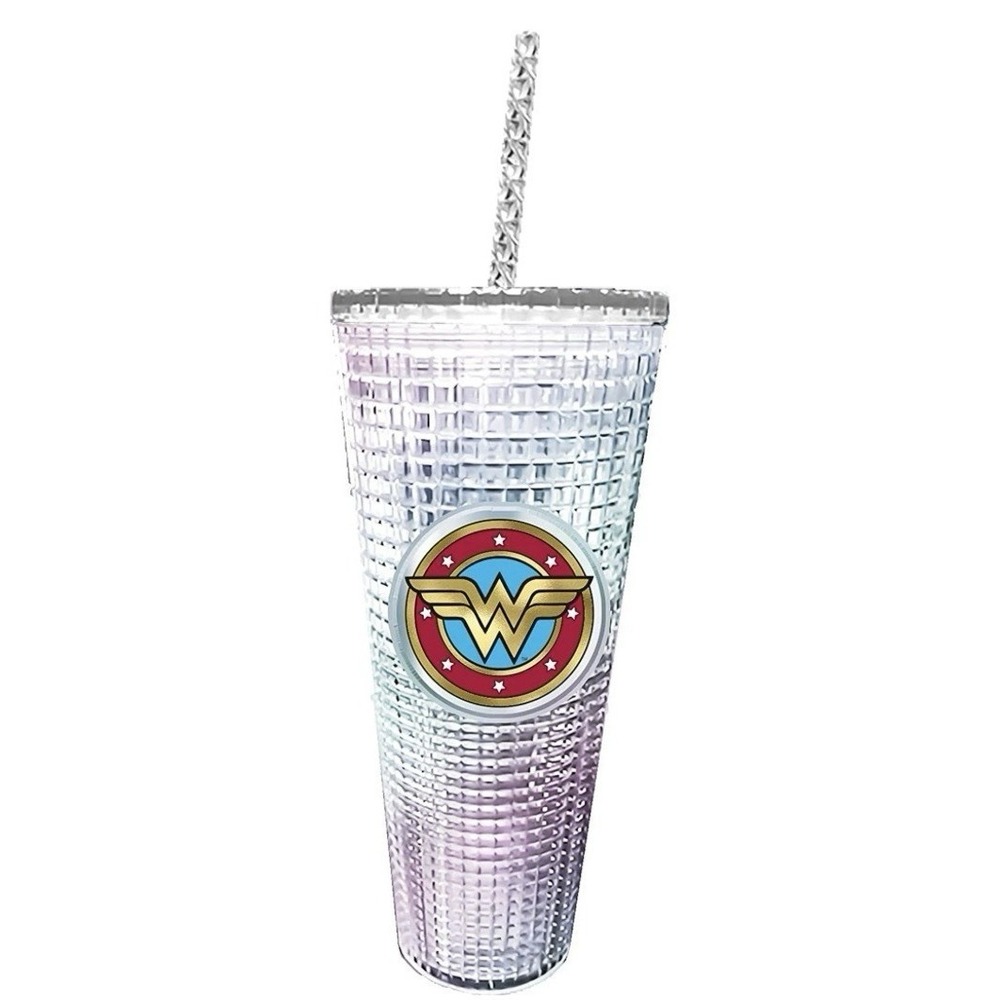 Wonder Woman Diamond Cup Straw. 20oz Insulated Tumbler NEW Spoontiques DC Comics